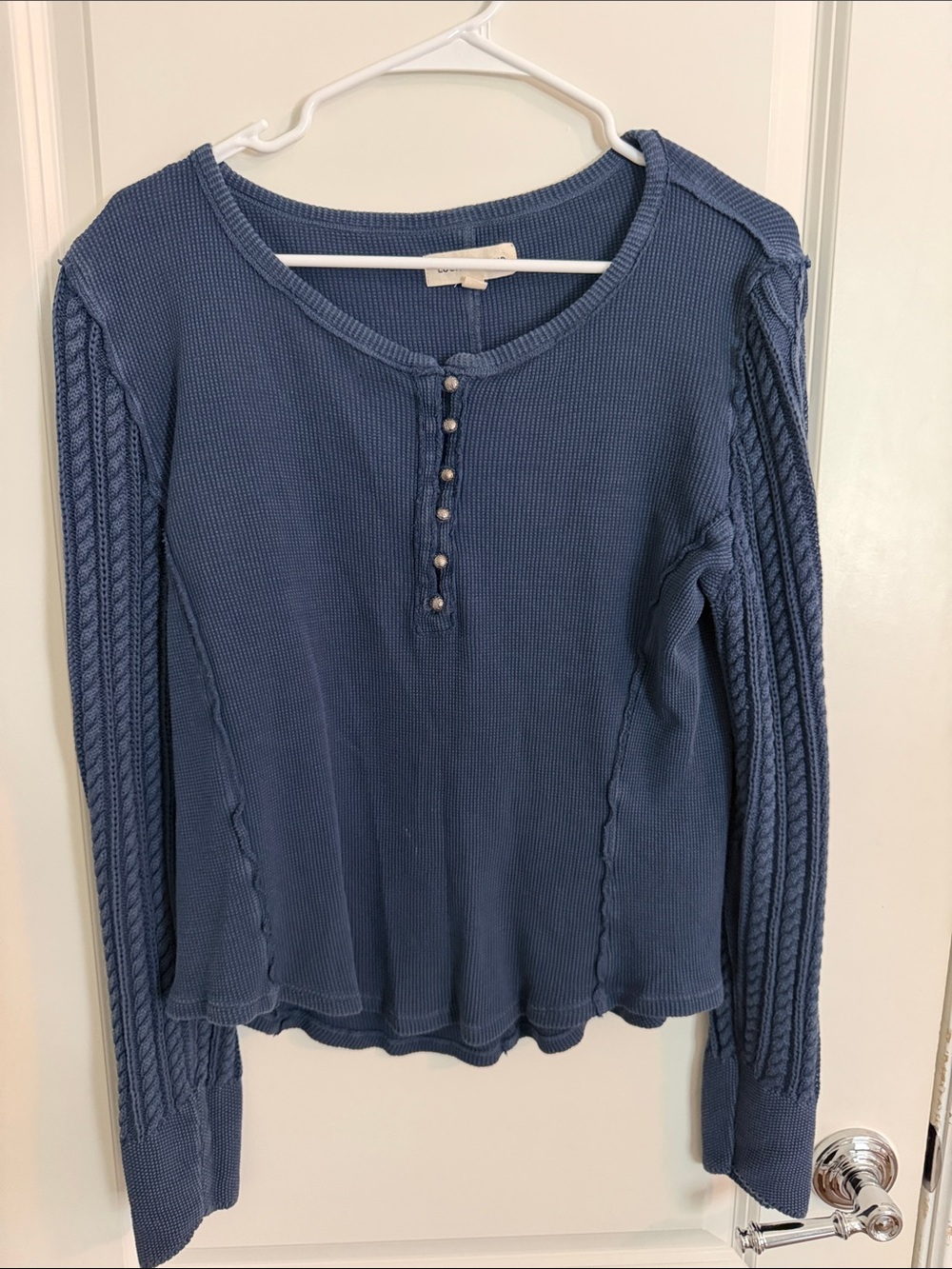 Lucky Brand Blue Long Sleeve Henley with Cable-Knit Sleeves